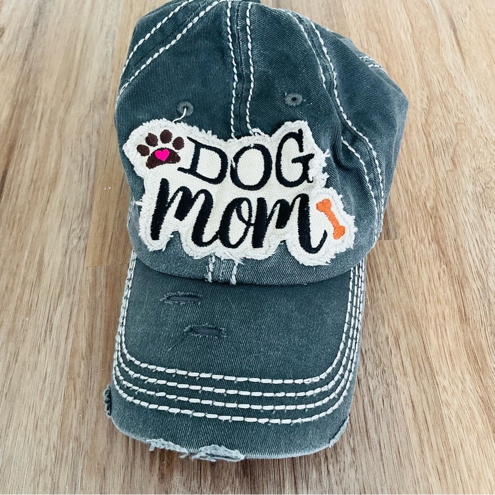 Dog Mom Vintage Distressed Cap - Black Gray - Picture 6 of 7